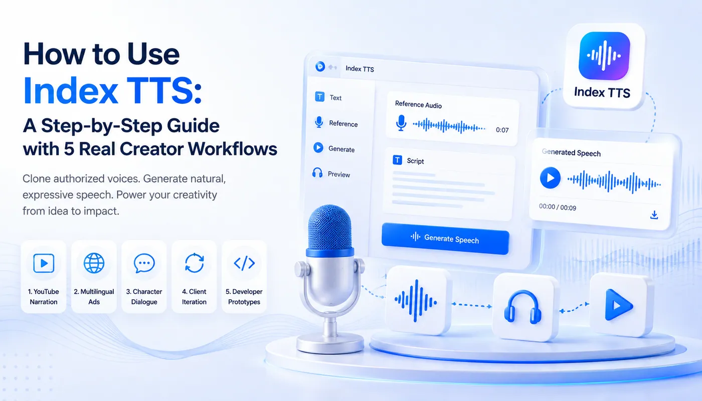 How to use Index TTS with five creator workflows for narration, marketing, characters, clients, and prototypes