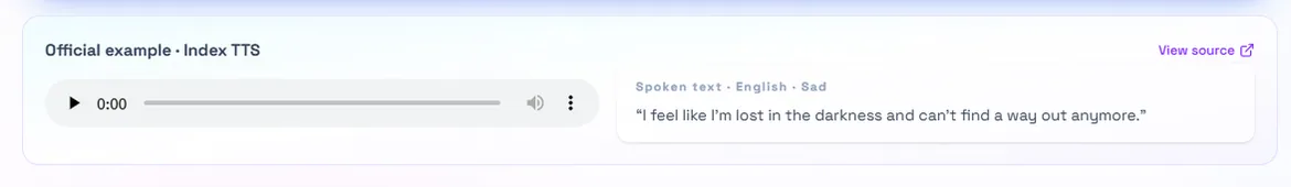 Index TTS generated speech player with spoken text for review