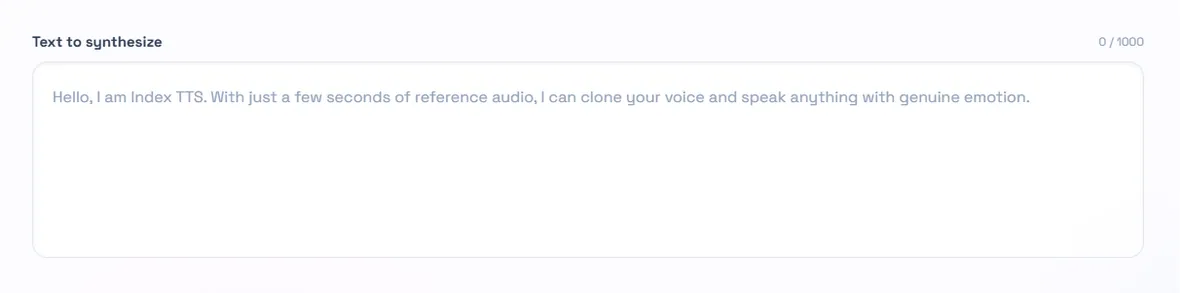 Text to synthesize field in the Index TTS online tool